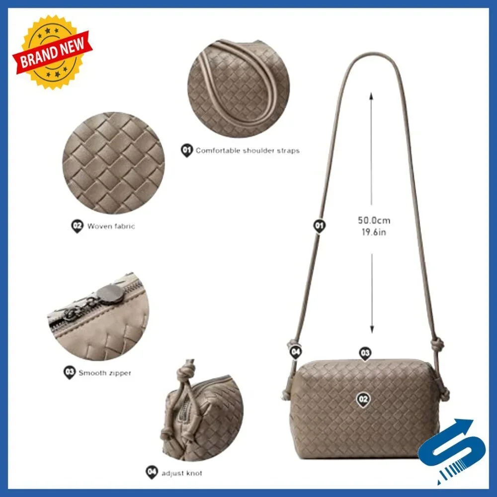 Vegan Leather Crossbody Bag Handwoven Shoulder Purse Chic Trendy Minimal